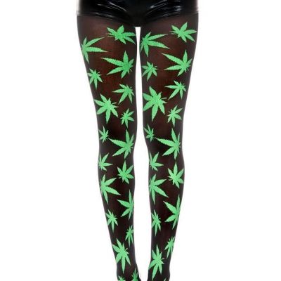 FUN sexy MUSIC LEGS weed MARIJUANA leaf PRINT opaque STOCKINGS tights PANTYHOSE